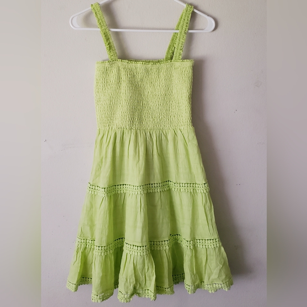 Steve Madden Kahina Tiered Lace Trim Smocked Ruffled Minidress